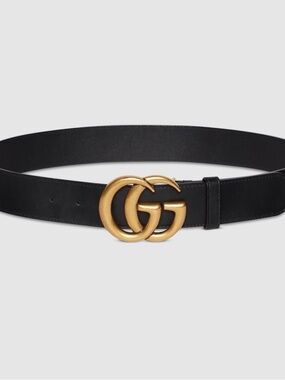 Gucci Black Leather Belt with Gold Double G Buckle